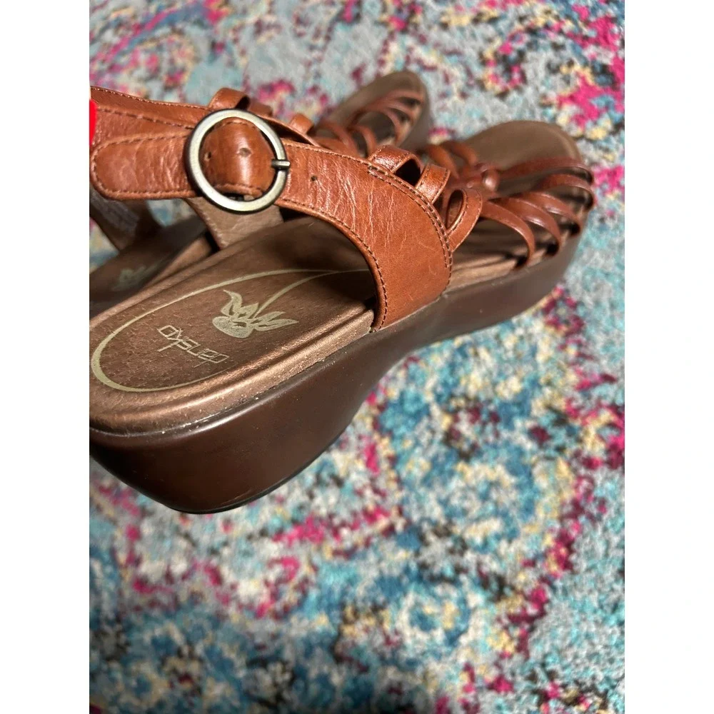 Dansko Wedge Sandals Tan Leather Strappy Braided Slingback Boho Comfort 42